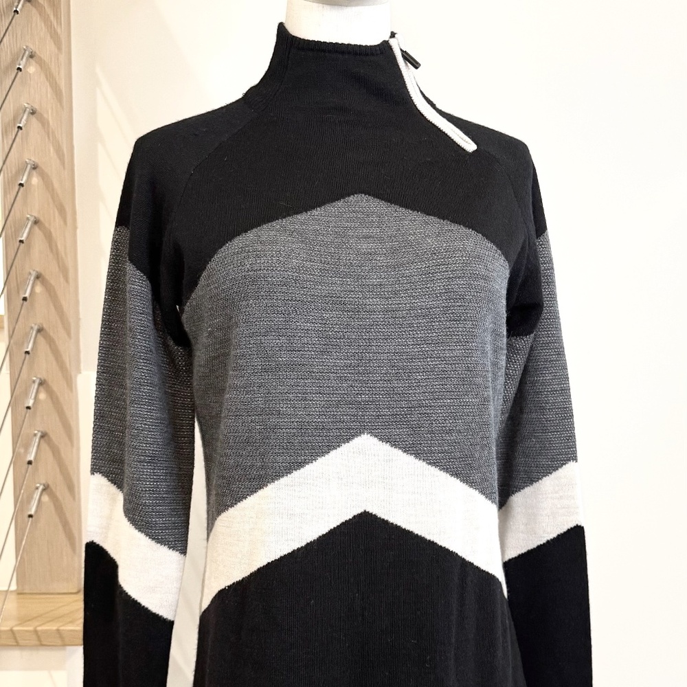 Smartwool Dacono Ski Funnel Neck Sweater, Large, Black, White and Gray Chevron